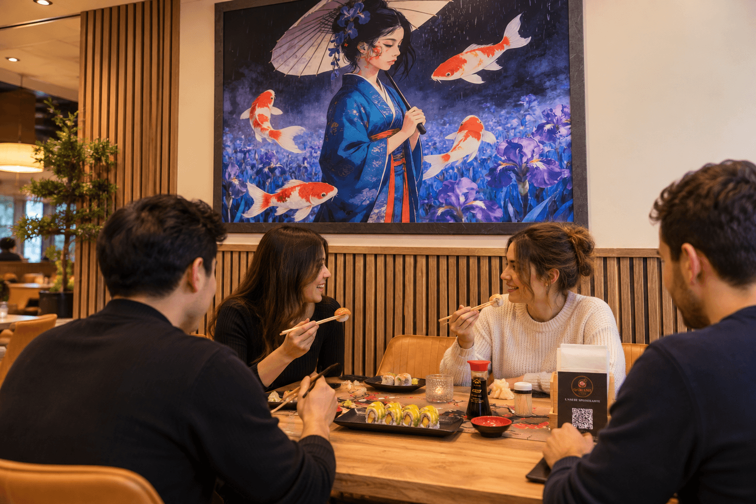 Gäste essen Sushi im Sorami Sushi Frankfurt Innenraum